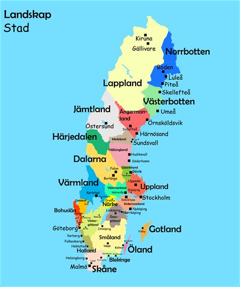 Sveriges landskap med städer